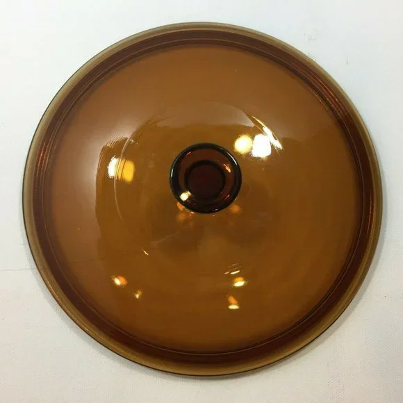 Vintage 9" Glass Amber Brown Cooking Pan Lid Casserole - Picture 2 of 5